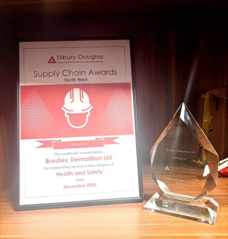Bradley Demolition Health, Safety and Wellbeing Award for demolition health and safety at Tilbury Douglas Supply Chain Awards.